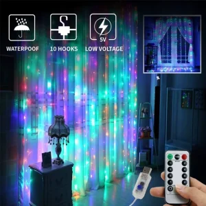 3*3 Meters 300 Remote Hanging Warm White Curtain Decorative Light USB Power Fairy String Lights for Home Garden Party Holidays
