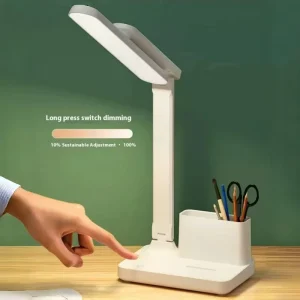 3-Color Dimmable Rechargeable Reading Table Lamp with Clock Pen Holder Student Study Foldable LED Eye-Caring Desk Lamp