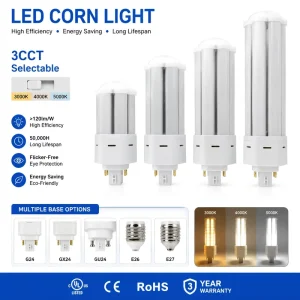 3 Color Temperature Tunable LED Corn Lamp 8 20W High Lumen 120lm W Multiple Socket Base Clear Frosted Cover UL CE RoHS Certified