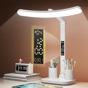 3 Color Temperatures LED Rechargeable Table Lamp with Clock Eye protection USB Book Light Cordless Folding Desk Lamp