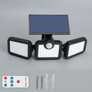 3 Heads Solar Wall Light with Remote Control Outdoor 122LED 3 Modes Waterproof Motion Sensor Solar Lamp for Yard Garden