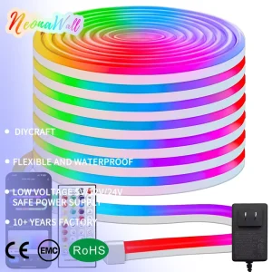 3.28Ft 5V RGB Smart Neon Strip Light, App and Remote Control, IP65 Waterproof, Flexible