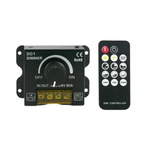 30A 400W LED Strip Light Knob Dimmer Switch with Wireless RF Remote PWM Dimmable Controller