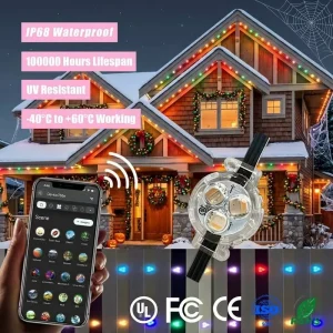 30MM 12V 24V 36V Permanent Outdoor Eaves Christmas Lighting IP68 Smart App Controller Rgbw Led Point Lights