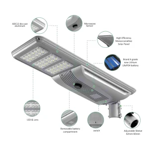 30W 120W IP65 Rated LED Solar Outdoor Light with Remote Control for Landscape Street Garden Parking Areas Aluminum Construction
