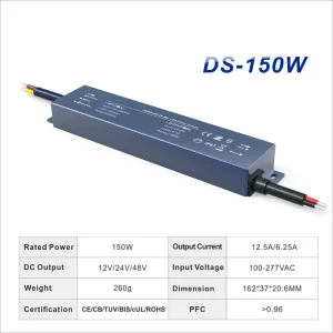 30W-300W IP67 Ultra-Thin LED Driver for Outdoor LED Lighting 150W DC 12V 24V 48V LED Power Supply for Strip