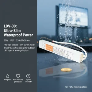 30W IP67 Waterproof Switching Power Supply LED Driver 12V 24V Constant Voltage Single Output for LED Strip Light Outdoor Use