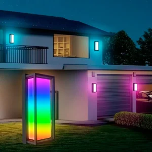 30W Smart WiFi RGBCW LED Square Modern Outdoor Wall Light Aluminum IP65 Waterproof Sconce APP Voice Control Colorful Atmosphere