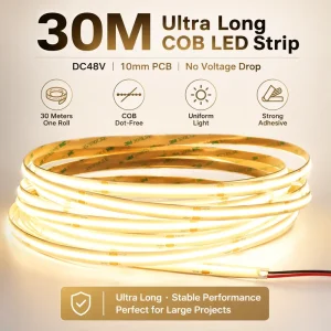 30m/roll Super Long COB LED Strip Effect Single-Side Mono Dimmable Cuttable High Brightness Uniform Flexible COB LED Strip Light