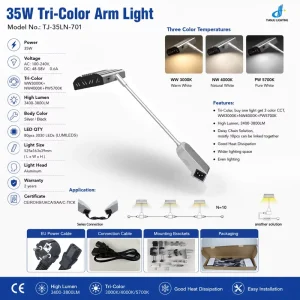 35W LED Tri Color Arm Light Adjustable Color Temperature 3000 5700K High CRI 80 for Exhibition Displays Compatible Tradeshow