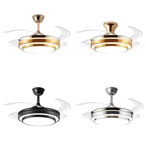 36 42 48 Inch Invisible Retractable Smart LED Fancy Ceiling Living Room Living Room Lamp Light With Fan and bluetooth Speaker