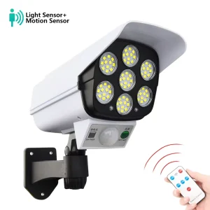 360 Degree Rotatable Garden Remote Control Simulation Camera Can 77 Led Sensor Solar Wall Light Outdoor With 3 Pir Sensor Modes