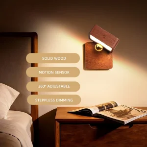 360-Degree Rotatable Magnetic Wood LED Wall Lamp with Rechargeable Battery Radar Sensor for Bedroom, Stairs, and Hallway