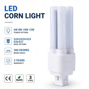 360° LED Corn Bulb Replacement 6W 8W 10W 12W LED Corn Light 3CCT Adjustable with G23 G24 GX24 E26 E27 Bases