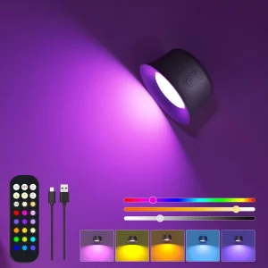 360 Rotatable Dimmable LED Wall Lamp for Bedroom Wall Murals Rechargeable with Remote Touch Controls 3 Color Temps