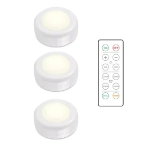 3AAA Battery Powered ABS Under Cabinet LED RGB Colorful Push Puck Lights with Remote Control for Bedroom