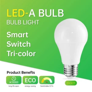 3CCT 22W LED Bulb, 2200LM, 3000K-6500K, E27, 100-265V, 100LM/W, Switchable Color Temperature