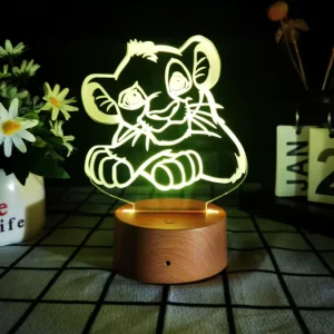3D Acrylic LED Lamp with Wood-Grain Base and Kids’ Bedside Night Light