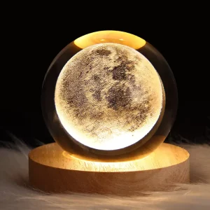 3D Art Crystal Ball LED Night Lamp with Solar System Design, Solar-Powered Desktop Decor