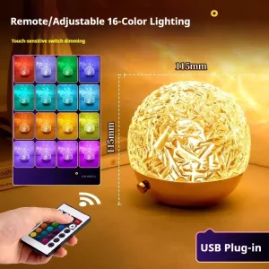 3D Art Crystal Ball Night Lamp Touch Dimming RGB Remote Control LED Table Desk Light