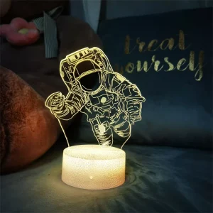 3D Astronaut Illusion Night Light with Remote Control Multicolor Bedside Lamp