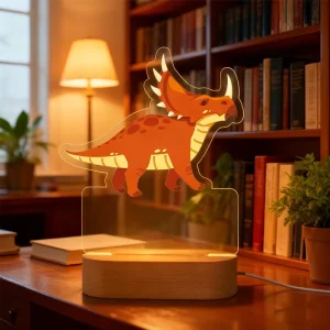 3D Cartoon Design Warm White LED Night Light with Wooden Oval Base USB Powered Small Modern Bedroom Lamp