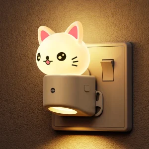 3D Cat LED Night Light with Plug-In Wall Outlet, Dusk-to-Dawn Sensor, RGB, and Soft White Light