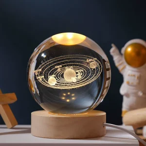 3D Engraved Astronaut Planet Crystal Ball Night Light LED USB Wooden Base Desk Lamp Custom Home Decor Gift