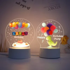 3D Illusion Plastic LED Birthday Night Light with 7-Color Adjustable Lighting