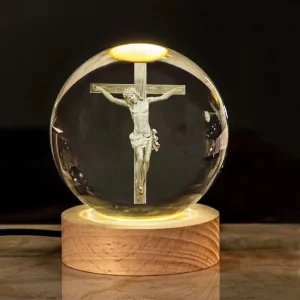 3D Jesus Engraved Laser Crystal Ball Table Lamp Night Light