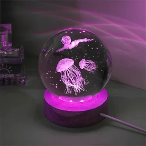 3D LED Christmas Crystal Ball Table Lamp with Santa and Jellyfish Design, Touch Control