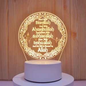 3D LED Islamic Ramadan Acrylic Table Night Light with USB, Eid Mubarak Design