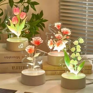 3D LED Night Light Acrylic Rose Tulip Lily Touch USB Desk Lamp Modern Design USB Recharge Home Decoration