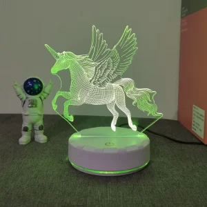 3D LED Pegasus Night Light with ABS Base, Multicolor, for Children’s Bedroom