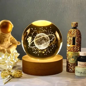 3D Laser Engraved 6CM Universe Pattern Crystal Ball Night Lamp LED Light Wooden Base USB Powered
