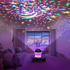 3D Starry Sky Rotating LED Projector Night Light with Stars and Moon, Two Lampshades, Two Modes