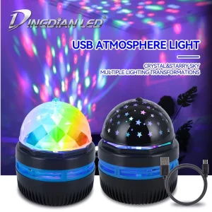 3W USB RGB Rotating Star Projector Light Crystal Magic Ball LED Atmosphere Night Light for Party KTV Bedroom Home Decor