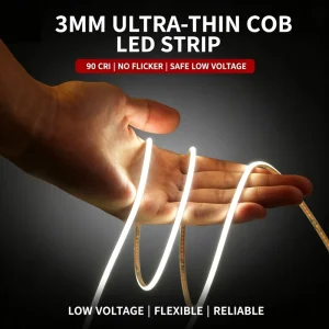 3mm Ultra Thin Flexible COB LED Strip 12V/24V High CRI 90 No-Flicker Linear Light for Wine Cabinet and Showcase