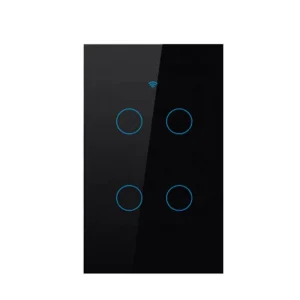 4 Gang WiFi Zigbee Smart Touch Wall Switch with Black Glass Panel and App Control