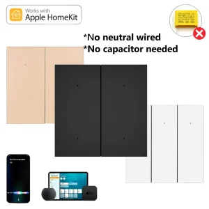 4 Gang Wireless Remote Control No Neutral Tempered Glass Smart Wall Switch