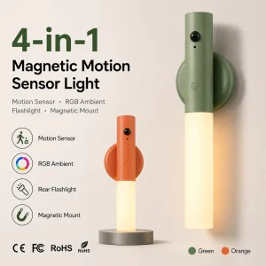 4-Mode Rechargeable Magnetic LED Motion Sensor Night Light, Portable Cordless Wall Lamp for Bedroom, Hallway, and Closet
