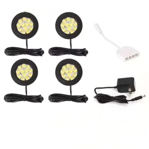 4 Pack Aluminum LED 5V/12V Surface-Mounted Ultra-Thin Recessed Cabinet Lights White/Black Ra90 Dimmable Touch