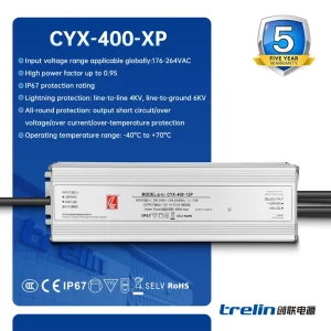 400W Constant Voltage LED Driver for Tunnel Lighting and Heavy-Duty Outdoor Luminaires CE RoHS