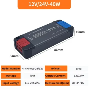 40W Mini Indoor Switching Power Supply 12V/24V LED Driver for Hotel