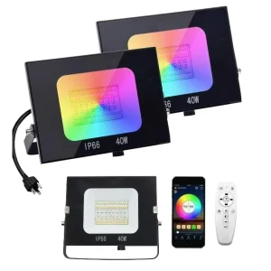 40W WiFi RGB LED Flood Light, App and Remote Control, IP66 Waterproof