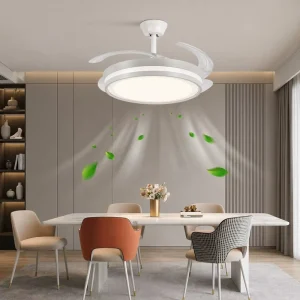 42 Inch Ceiling Fan Light 96W High Output LED Retractable Transparent Blades Remote Control For Modern Apartment Living Room
