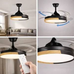 42-Inch LED Ceiling Fan Light with Retractable Blades and Remote Control for Bedroom, Living Room, and Dining Room