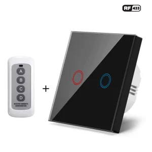433MHz 2-Gang Glass Touch Panel 10A Switch Remote Control