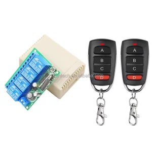 433MHz 4-Channel DC 6V/12V/24V RF Relay Receiver with 4-Button Transmitter for Garage Door Motor and LED
