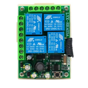 433MHz Remote Control Receiver DC 12V 10A 4-Channel Relay Module for Gates and Garage Doors, Remote Not Included